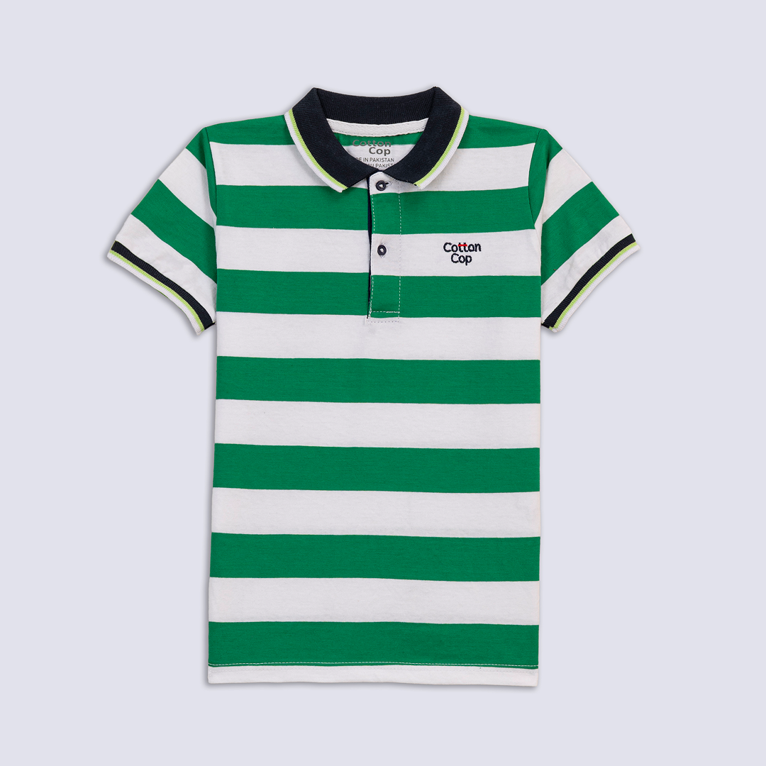 GREEN AND WHITE STRIPPER POLO
