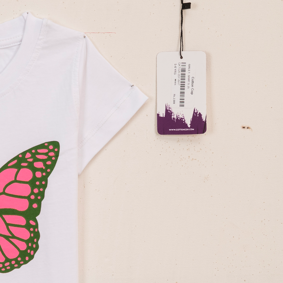 PINK BUTTERFLY ART PRINTED TEE